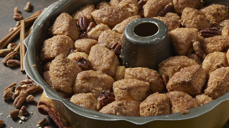 A cake pan of monkey bread