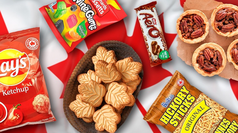 Various snacks on Canadian Flag