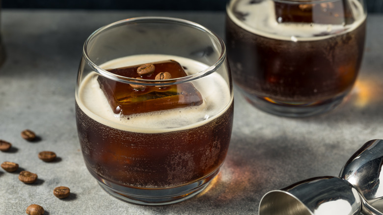 Mexican carajillo with coffee ice cubes
