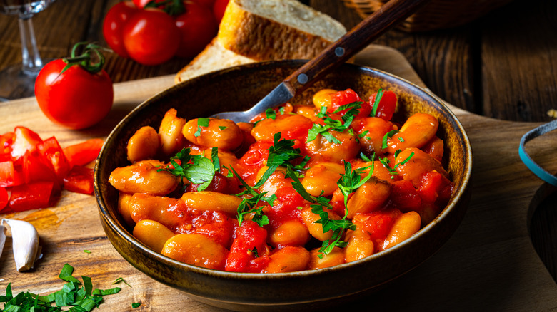 Butter beans and tomato stew in a bowl