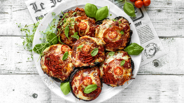 Plate of portobello pizzas
