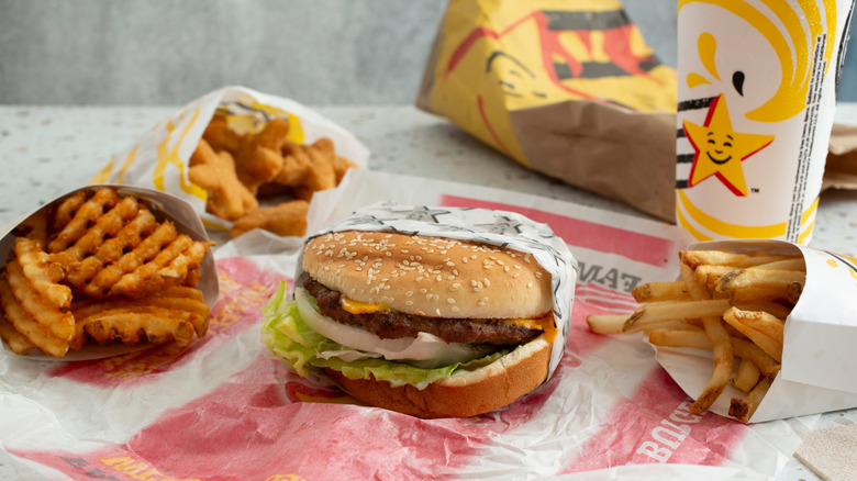 Carl's Jr. combo meal laid out on table