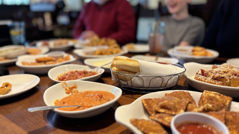 arrangement of Olive Garden foods on table