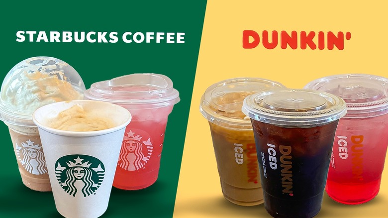 Starbucks and Dunkin' coffee drinks and logos