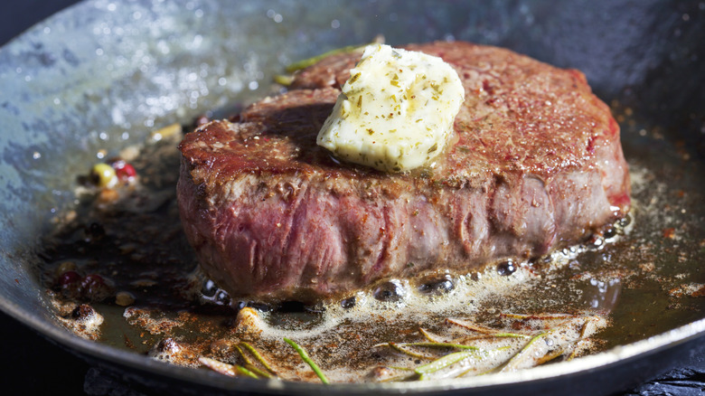 Steak cooking with butter