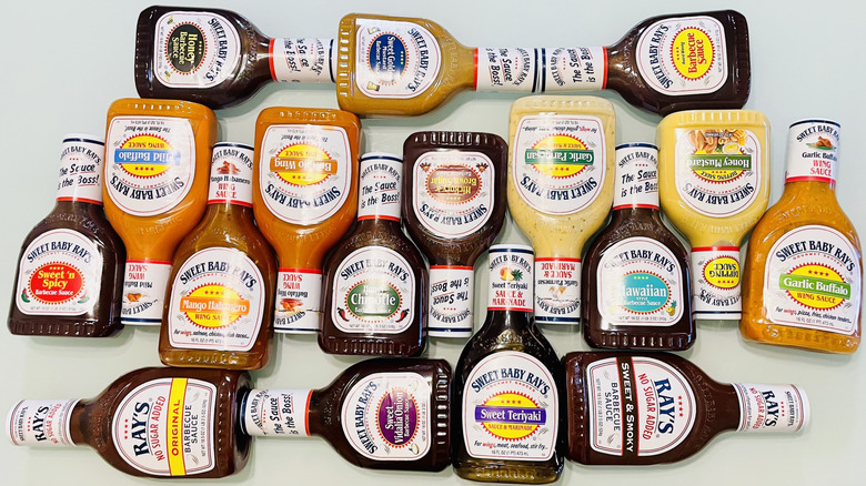 Collection of various Sweet Baby Ray's sauces