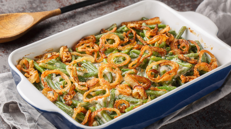 traditional green bean casserole in a dish