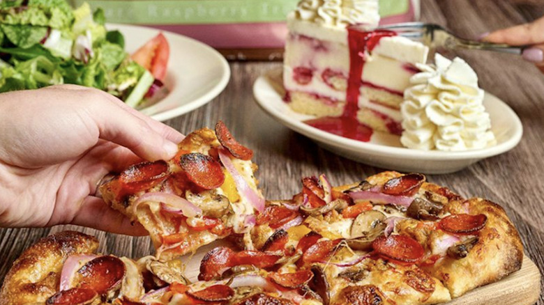 Cheesecake Factory pizza and cheesecake