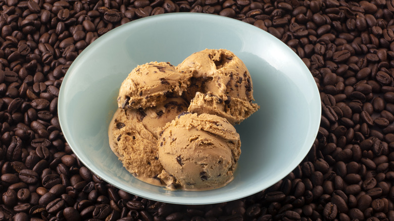 Ice cream with a backdrop of coffee beans