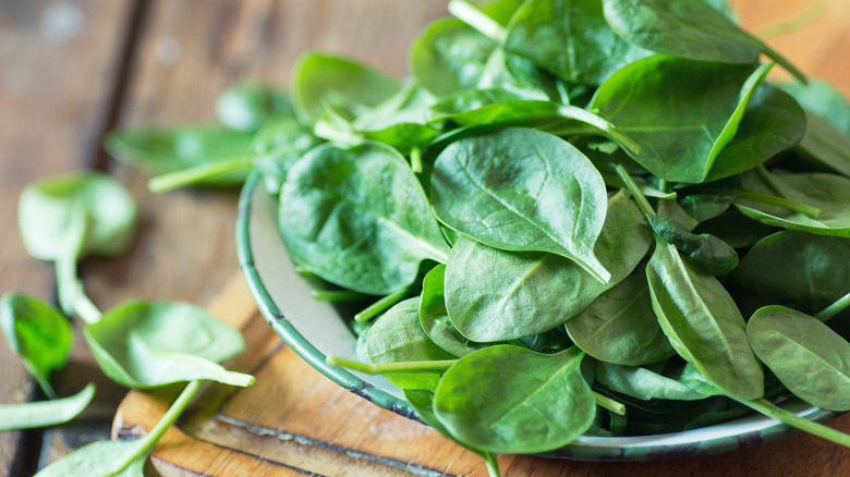 A plate of spinach leaves