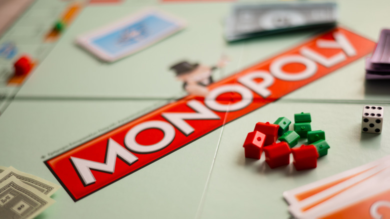 The center of a Monopoly board, seen from above.