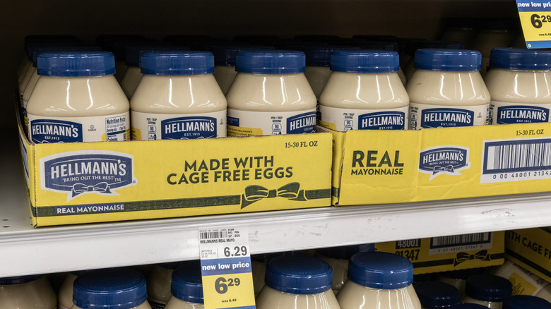 jars of Hellman's Real Mayonnaise in a store