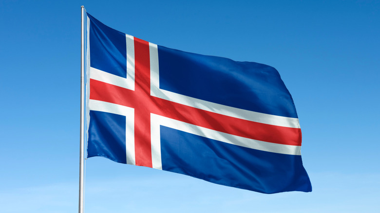 Icelandic flag against blue sky