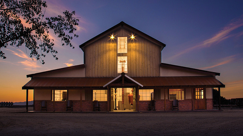 Exterior of Frey Ranch distillery at twilight