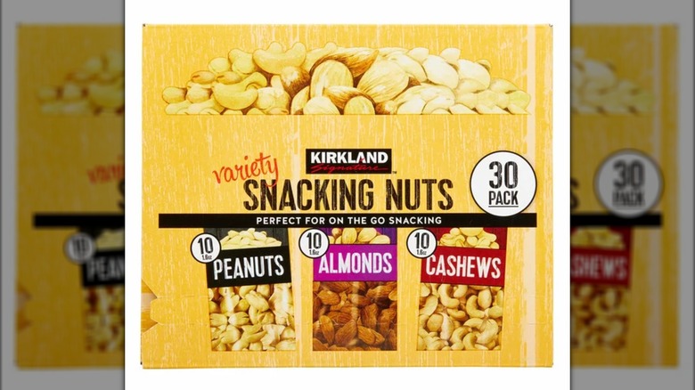 A box of Kirkland Signature snacking nuts