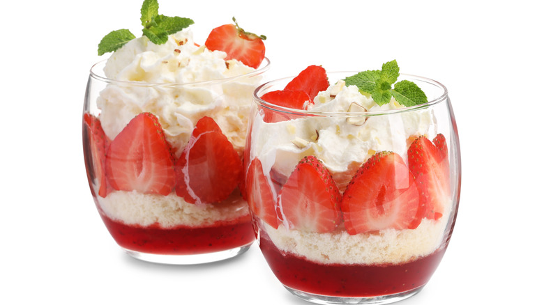 Strawberry trifle with whipped topping and fresh fruit