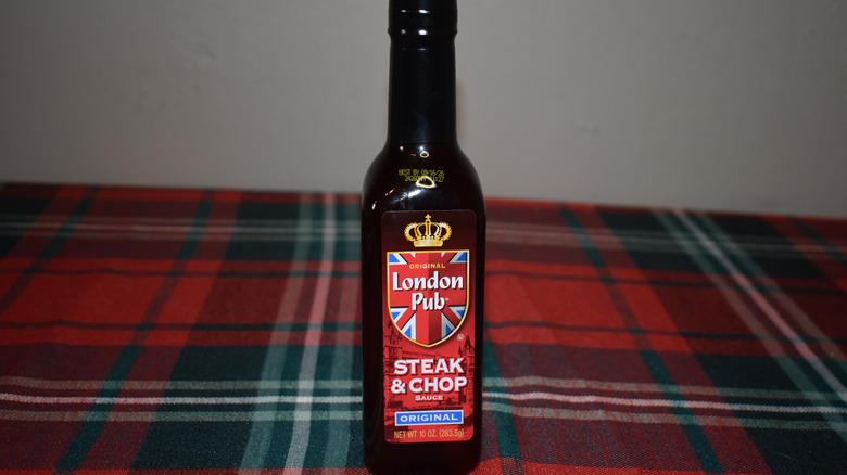 dark bottle with red London Pub label