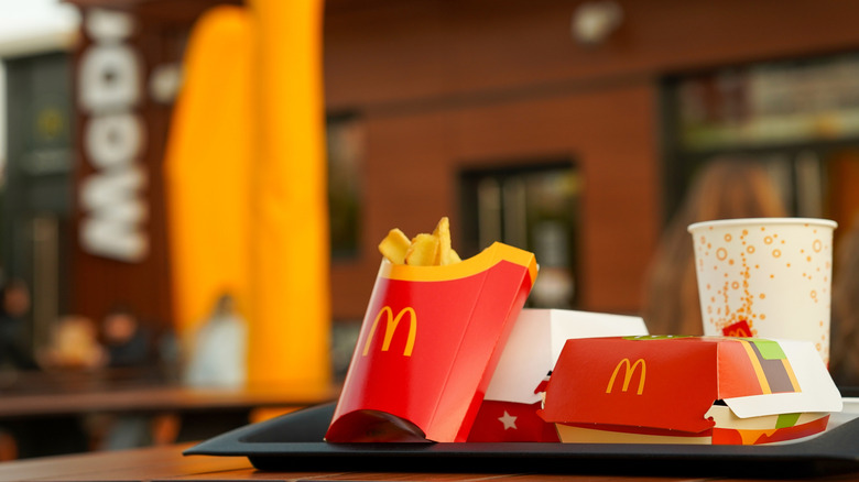 A tray of McDonald's food at a restaurant