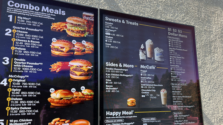 The menu of a McDonald's drive-thru