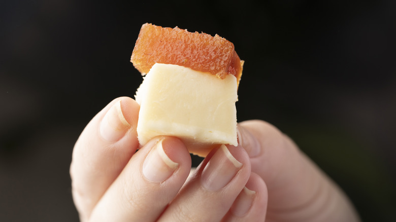Squares of membrillo and cheese