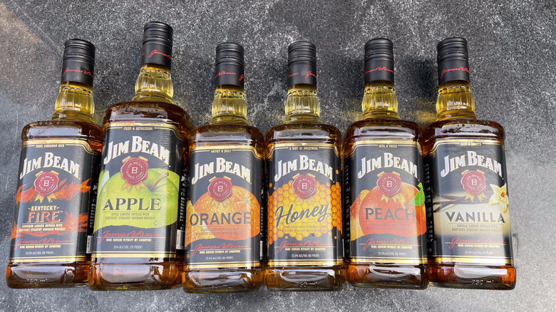several flavored Jim Beam bottles