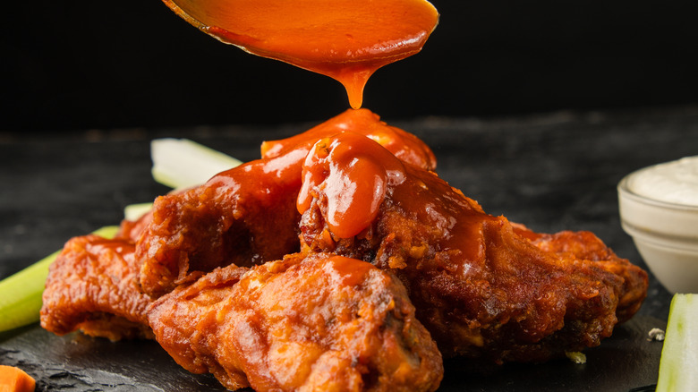 Wings topped with buffalo sauce