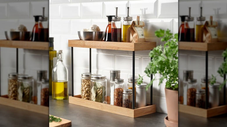 Two tiered kitchen organizer on countertop
