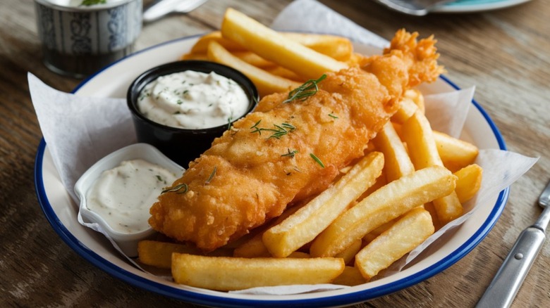 A plate of fish and chips