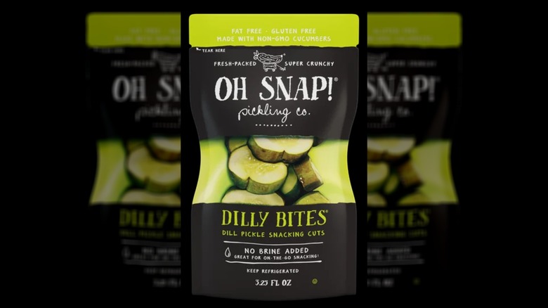 Oh Snap! pickle snacks on a black background