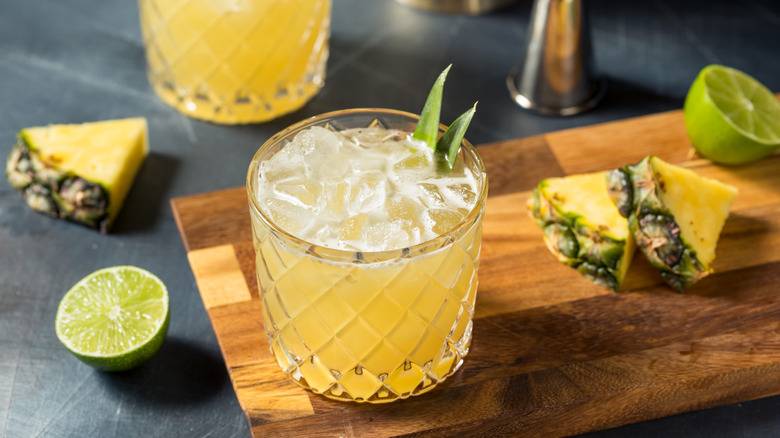 Pineapple-tequila cocktail on board