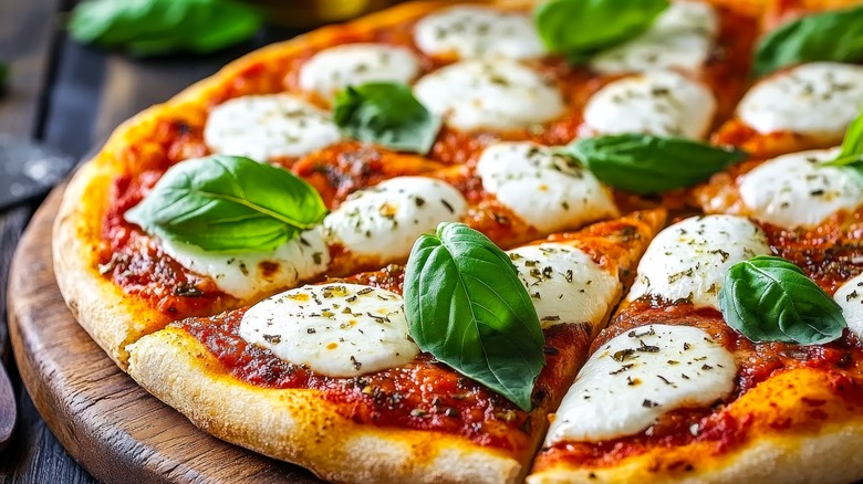 Pizza with fresh mozzarella and basil