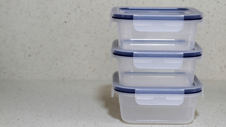 Stack Of recyclable plastic food containers