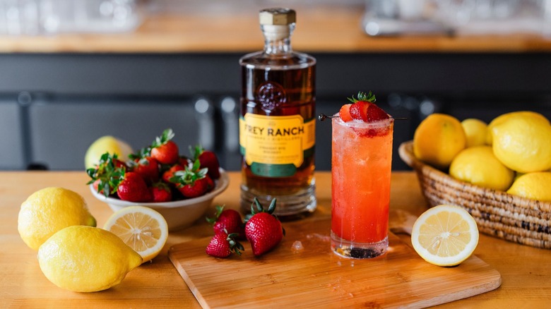 Porch Swing cocktail with bottle of Frey Ranch