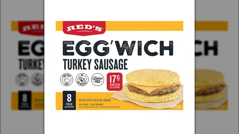 A box of Red's Egg'wich sandwiches with turkey sausage