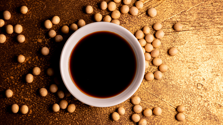 shoyu with soy beans background