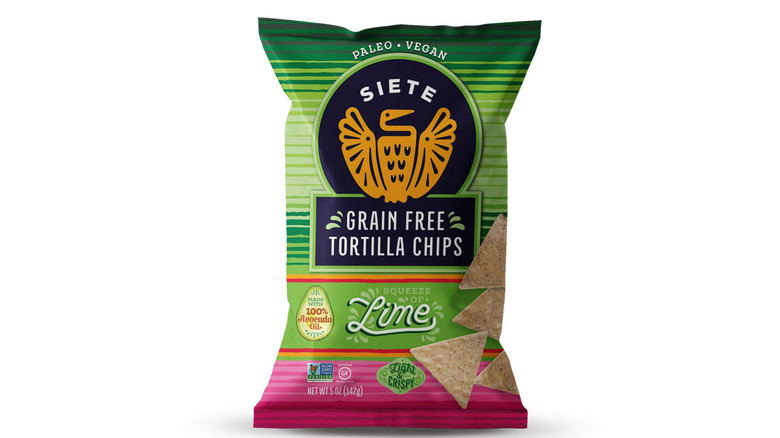 A bag of Siete tortilla lime chips