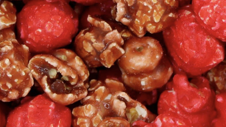 Close up of brown and red Cherry Cola Popcorn