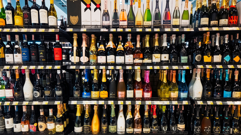 Assorted liquor and wine bottles in store
