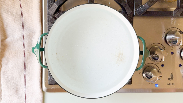 Pot of water heating on stovetop