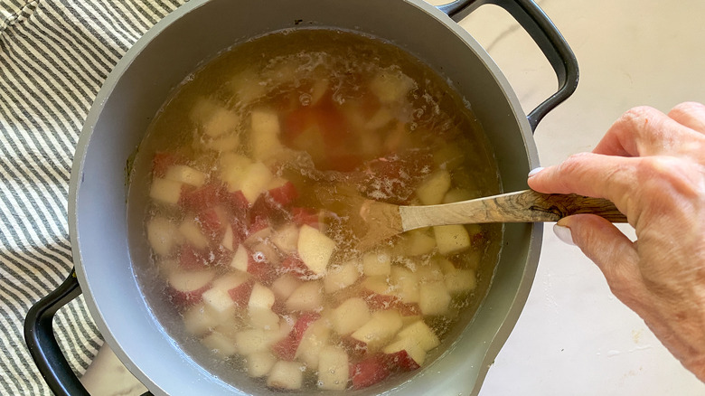 potatoes and water in pot