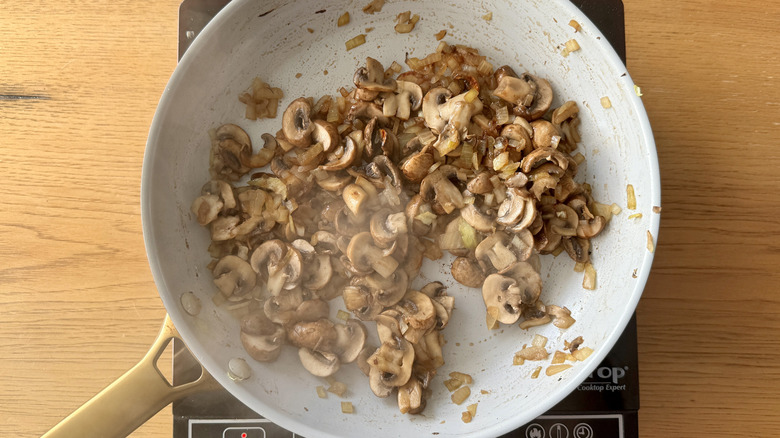 Cooked mushrooms in skillet