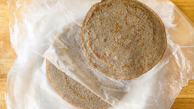 Buckwheat crepes with waxed paper