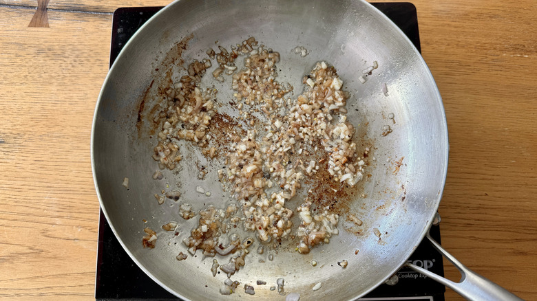 sauteeing garlic and shallots in skillet