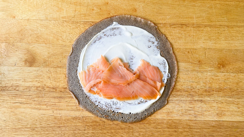 Buckwheat crepe with creme fraiche and smoked salmon