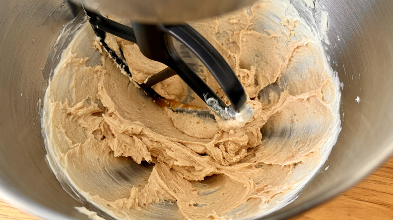 Beating caramel into butter
