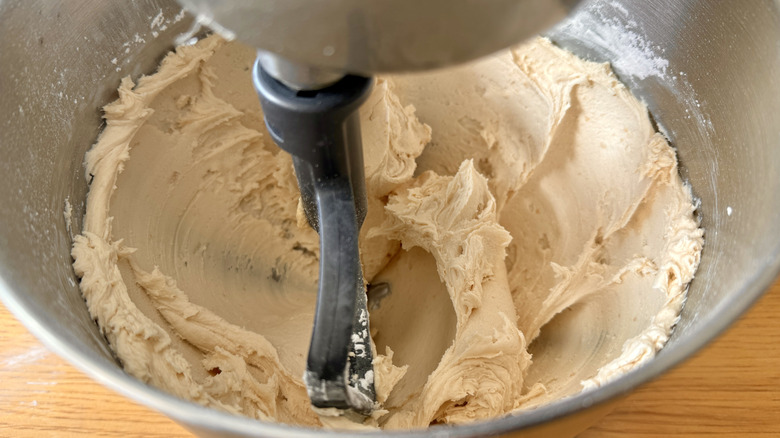 Beating sugar into stout caramel in stand mixer