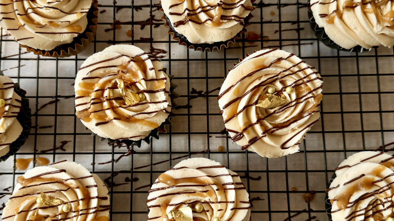 Chocolate stout cupcakes with buttercream frosting and gold leaf