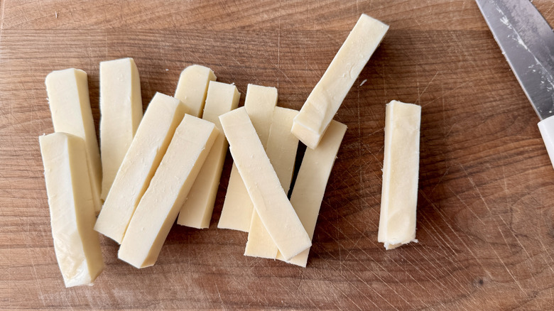 white cheese chopped into sticks