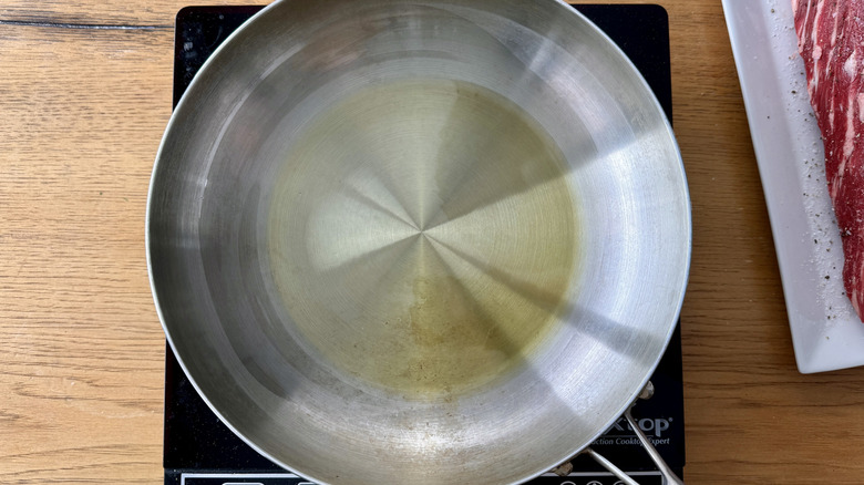 oil heating in skillet
