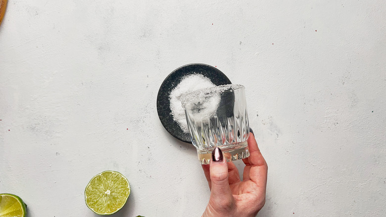 rolling glass in salt